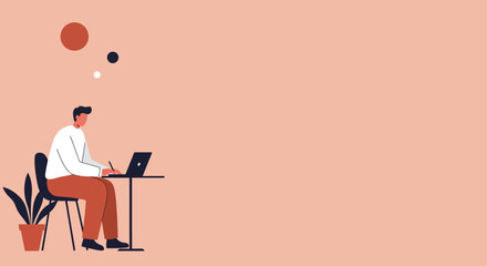 Modern man working on a laptop at a home office, focused on tasks and generating ideas. Ideal for business, education, or lifestyle content.