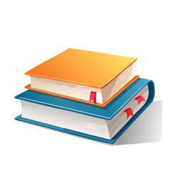 Stacked books illustration for studying reading and education. Cartoonish stacked books with bookmarks for learning and knowledge
