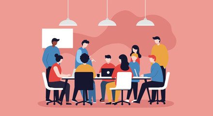 Diverse team collaborating in a modern office meeting, discussing ideas and working on projects. Perfect for business, startup, and corporate communication themes.