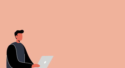Modern flat illustration of a man working on a laptop, with generous copy space. Perfect for business, education, technology, and remote work concepts.