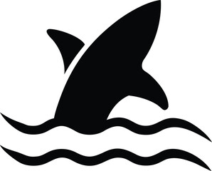 Shark fin emerging from wavy water silhouette
