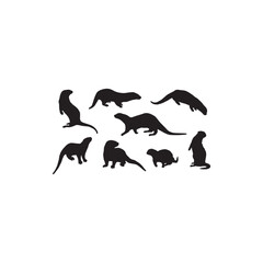 Otter silhouette vector set, black otters in various poses, wildlife animal clipart, otter illustrations for design, nature, zoo, aquatic themes