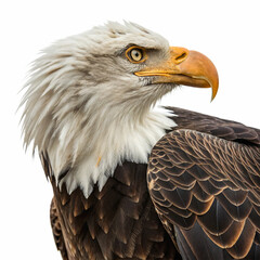 Obraz premium Majestic bald eagle perched on weathered branch, symbolizing freedom and power, ready for flight. 