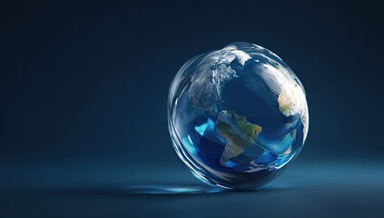 A translucent globe, meticulously depicting the world map, is set against a rich, dark backdrop.