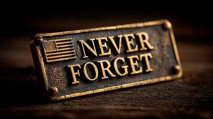 Patriot Day Never Forget 9 11 Bronze Plaque &ndash; Patriotic Memorial with US Flag