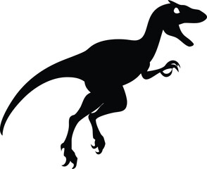 Black silhouette of a velociraptor dinosaur in motion silhouette