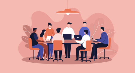Diverse business team collaborating in a modern office meeting, discussing strategies and ideas. Ideal for corporate teamwork, innovation, and discussion concepts.