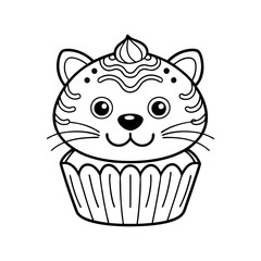 cupcake cartoon illustration vector line art
