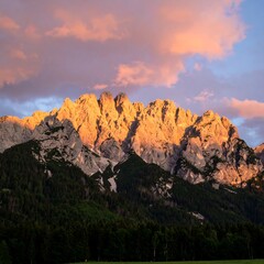 Majestic mountain range at sunset
