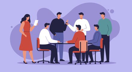 Diverse business team collaborating in a professional meeting, exchanging ideas and strategizing. Ideal for corporate communication, teamwork, and project development concepts.