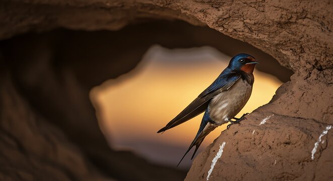 Barn Swallow Perched at Sunset in Cave. - Powered by Adobe