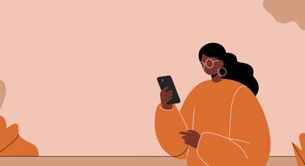 A stylish woman in glasses uses her smartphone, representing modern communication, digital lifestyle, and online connectivity. Ideal for technology, social media, and business themes.