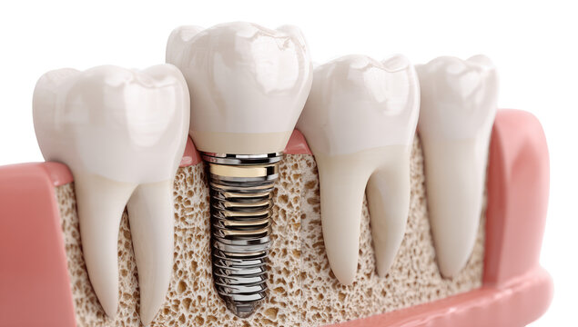 Dental implant, replacement tooth, gum tissue, bone structure, teeth