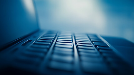 Close-Up of a Laptop Keyboard with Soft Blue Lighting