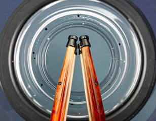 Washing machine drum interior with wooden poles