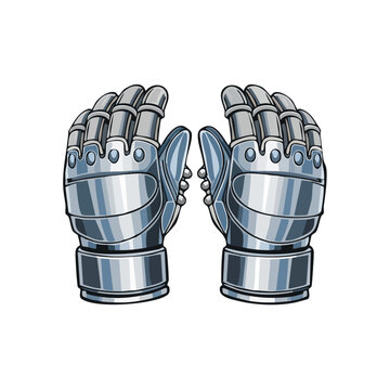 Medieval Knight Armor Gauntlets in Metallic Silver Protection Hands Symbol isolated
