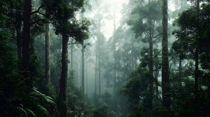 Obraz premium Misty Forest Path: Tranquil Nature Scene