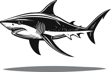 Obraz premium Shark Icon: A stylized depiction of a great white shark, showcasing its powerful form and predatory nature in a dramatic illustration.