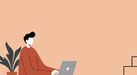 Person focused on a laptop, working or studying remotely in a minimalist home or office setting. Ideal for concepts of productivity and digital lifestyle.