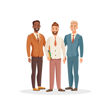 Cartoon style diverse business team professionals office workers partners
