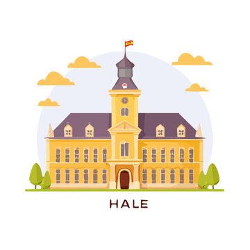 Government Building Illustration Flat Cartoon Style Landmark Yellow Facade