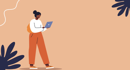 Young Black woman in glasses using a laptop, representing modern remote work, online learning, or a digital lifestyle.