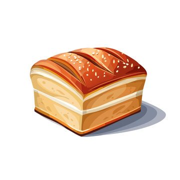 Cartoon loaf of bread with sesame seeds on a gray plate Bakery item design element Fresh food illustration Tasty sliced bread icon