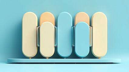 Abstract arrangement of colorful oval shapes in a linear pattern, suggesting a modern and playful design with a clean blue background