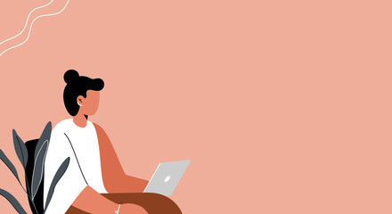 An illustration of a focused professional working on a laptop, symbolizing remote productivity, digital business, and modern work-life integration. Ideal for technology and lifestyle concepts.