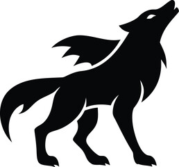 Mythical winged wolf howling silhouette design