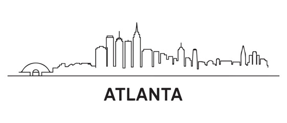 Fototapeta premium Atlanta city Line Art skyline horizontal banner. Black Atlanta city, USA. Vector template for your design. with white background