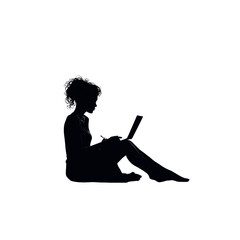 Silhouette of a Woman Working on Laptop in the Dark