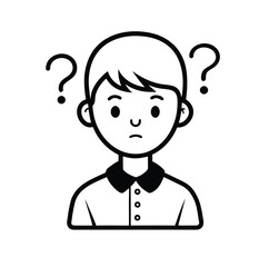 Boy with Question Mark Icon – Outline Vector Symbolizing Curiosity and Confusion
