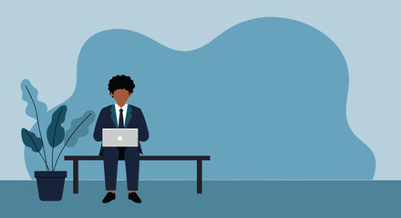 Professional man working remotely on a laptop, embodying modern business and technology in a minimalist setting. Ideal for digital communication concepts.