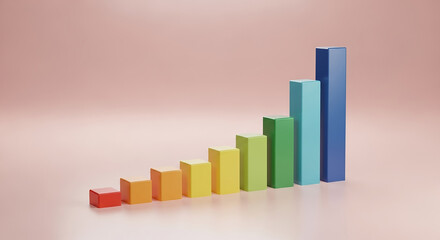 Colorful bar graph showing positive growth on pink background