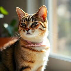 Naklejka premium portrait of a cat with a pink collar