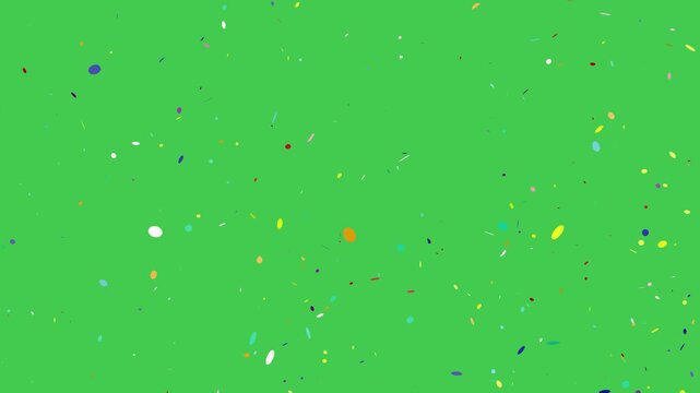 Multicolored confetti falling in front of green screen. Celebration animation for event or pride.