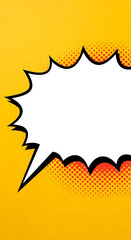 Comic book speech bubble on vibrant yellow background offers space for custom message or content