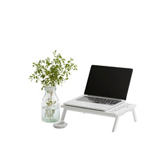 Laptop on White Foldable Stand with Greenery
