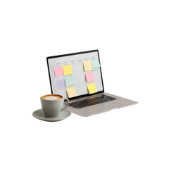 Laptop with Calendar, Sticky Notes, and Coffee - Planning and Organization Concept