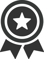 Black and white vector icon of a star medal award, a simple flat symbol for victory, quality, and certification, isolated graphic element for design a321.eps