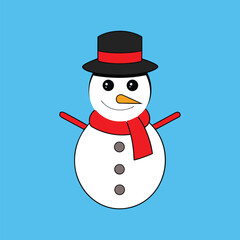 Cute Snowman with Winter Hat and Red Scarf Holiday Design Vector illustration.