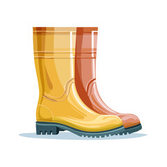 Yellow and Brown Rubber Rain Boots Pair Waterproof Footwear Illustration Style
