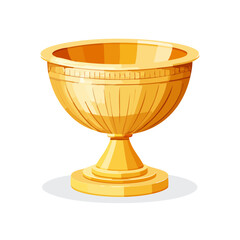 Cartoon gold trophy cup, victory award for sports or contests, golden bowl, illustration.