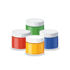 Vibrant colored paint jars arranged on a black background, vector illustration