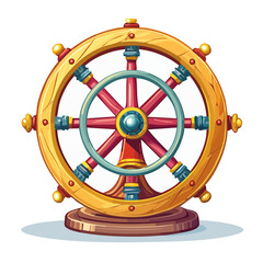 Cartoon wooden ship wheel illustration nautical control steering device vintage vessel symbol