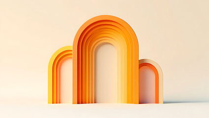 Fototapeta premium Abstract architectural composition with layered arches in warm orange and yellow gradient hues, creating a sense of depth and modern design