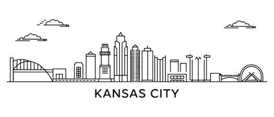 Naklejka premium Kansas City Line Art skyline. Travel Kansas City famous landmarks. Business and tourism concept for presentation, banner, web site. with white background