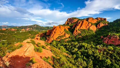 Obraz premium Red rock mountains under a vibrant sky (1)