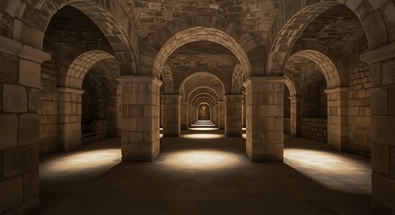 Obraz premium Ancient Stone Hallway with Arches.